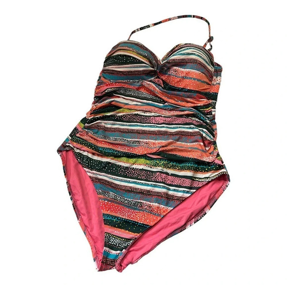 Anne Cole Women's Twist Front Shirred Multicolored One Piece Size 14 - Picture 8 of 12